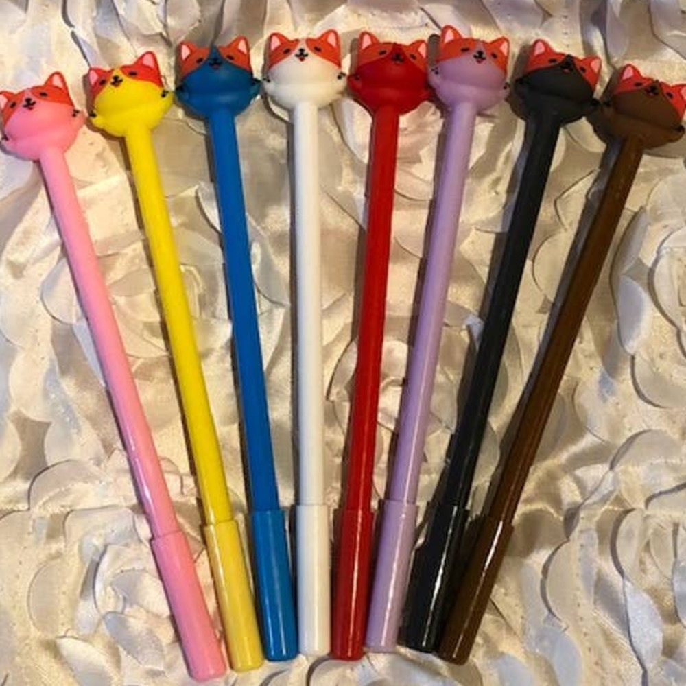 Kawaii Cat BTS Black Gel Roller Ball‎ Ink Pen 8 pc Set (0.5mm tip) + Pouch